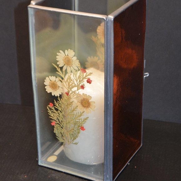 VTG International Silver Co Box Column Stained Glass Floral Flower Candle Holder - Picture 10 of 10